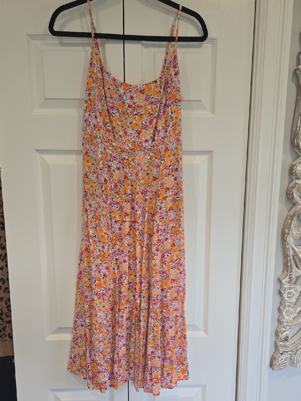 Floral Spaghetti Strap Sundress in Orange and Pink